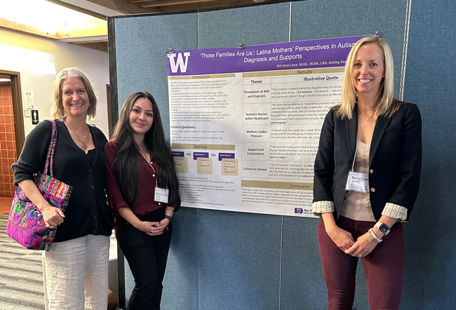 Photo of Research Day presenters standing in front of their research poster.