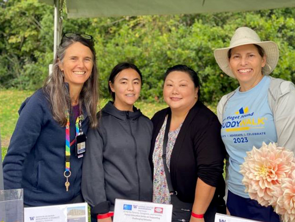 Photo: Participants in the 2023 Buddy Walk standing in the IHDD / UW LEND booth.