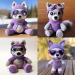 Image: AI Generated image of four toy stuffed dogs wearing different outfits and in different positions.