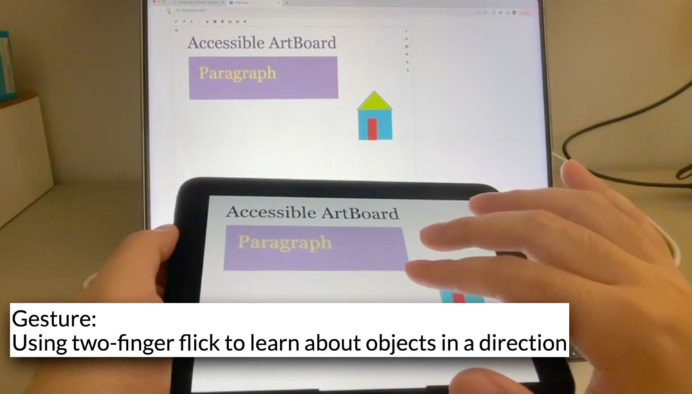 Image: Screenshot from the A11yBoard demo video showing how to use gesture controls.