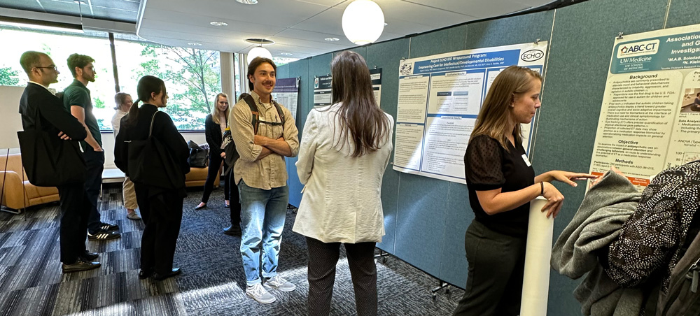 Photo: Lobby area presenters at IHDD Research Day 2023.