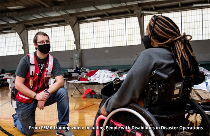 Screenshot from a FEMA training video: Including People with Disabilities in Disaster Operations 