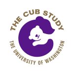 Image: Logo for the CUB Study (Cannabis Use and Brain development Study) of a white bear cub hugging a purple parent bear.