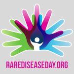 Image: Rare Disease Day logo showing green pink and blue hands connected at the palm.