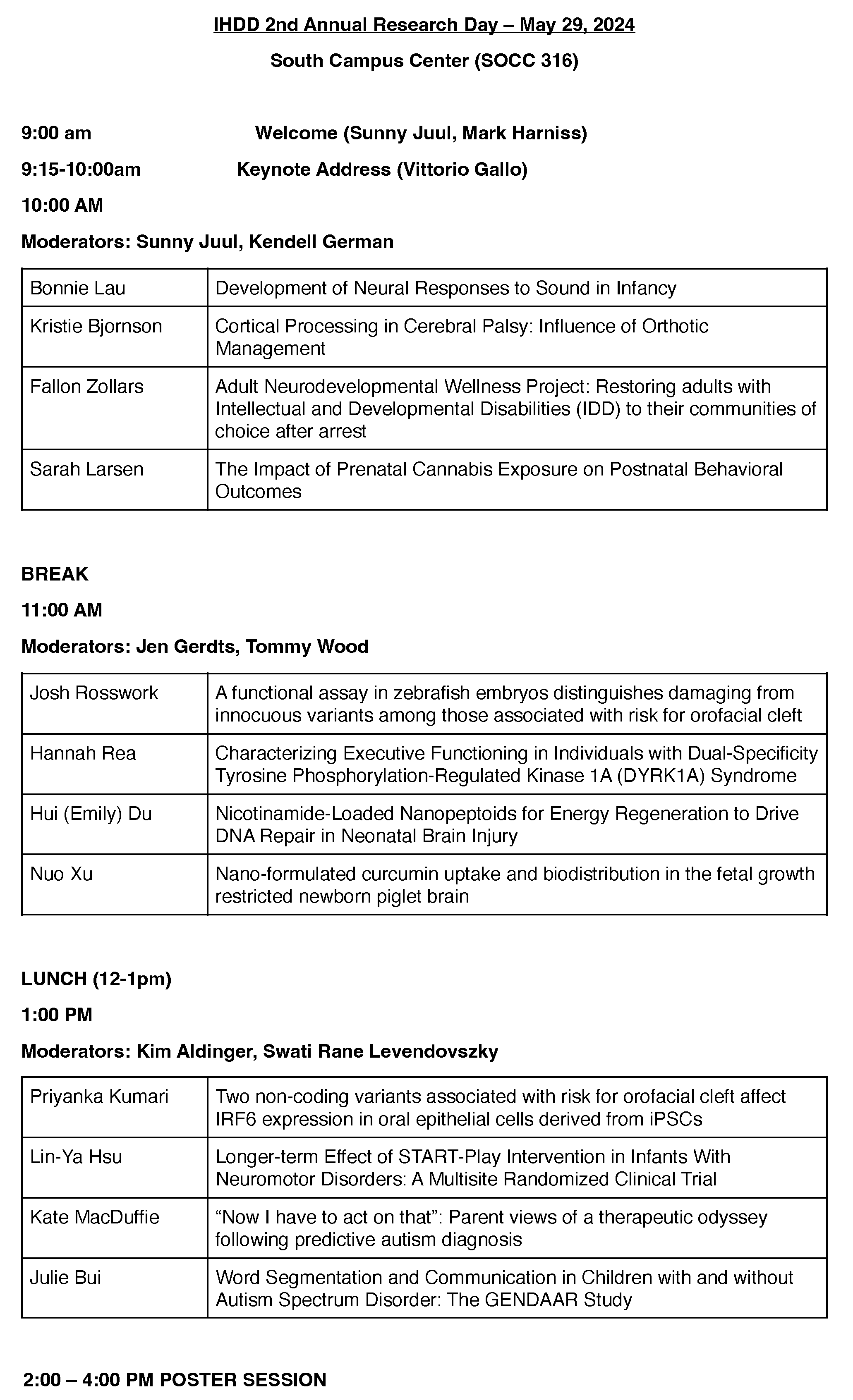 Image: 2024 Research Day Presenter Schedule