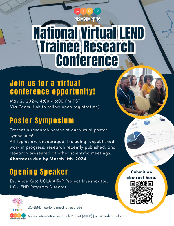 Image: Poster for the 2024 National Virtual LEND Trainee Research Conference.