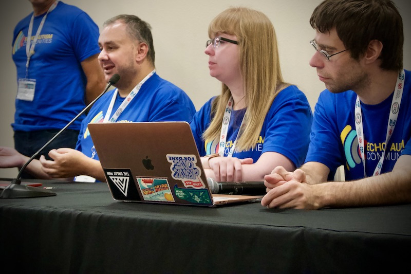 Photo: From left to right, autism self-advocates John Lemus, Sydney Kresbach, and Ben Moore answer questions after their panel at the 2023 MetaECHO Conference in Albuquerque, New Mexico. Credit: Project ECHO