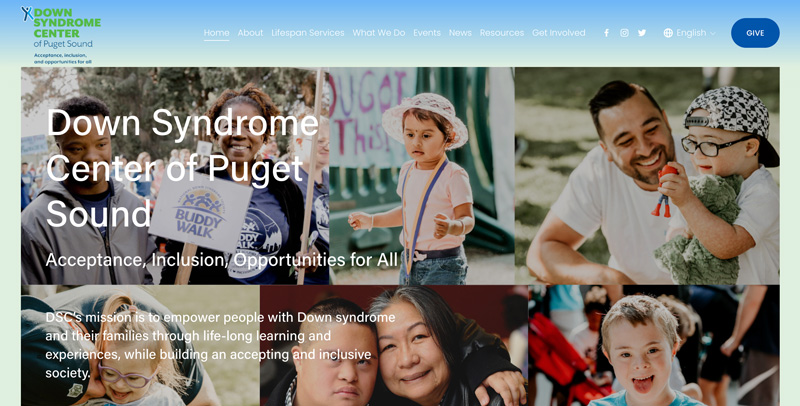 Image: Screenshot of the Down Syndrome Center of Puget Sound website homepage.