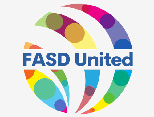 Image: FASD United rainbow colored logo.