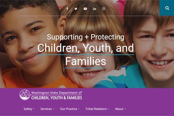 Image: Screenshot of the Washington State DCYF website showing smiling kids.