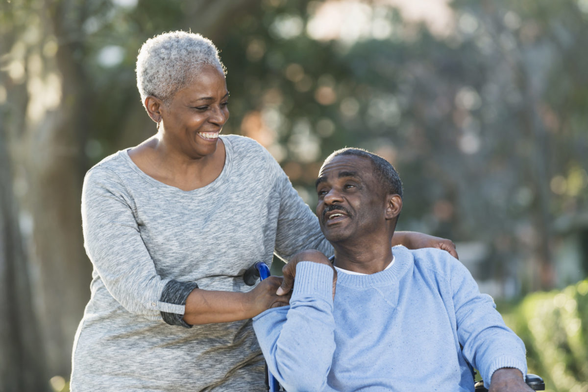 Senior couple is sharing a moment in the park