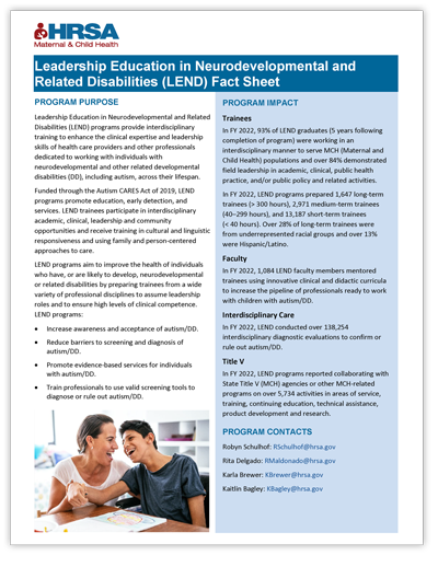 HRSA MCH Fact sheet screenshot.