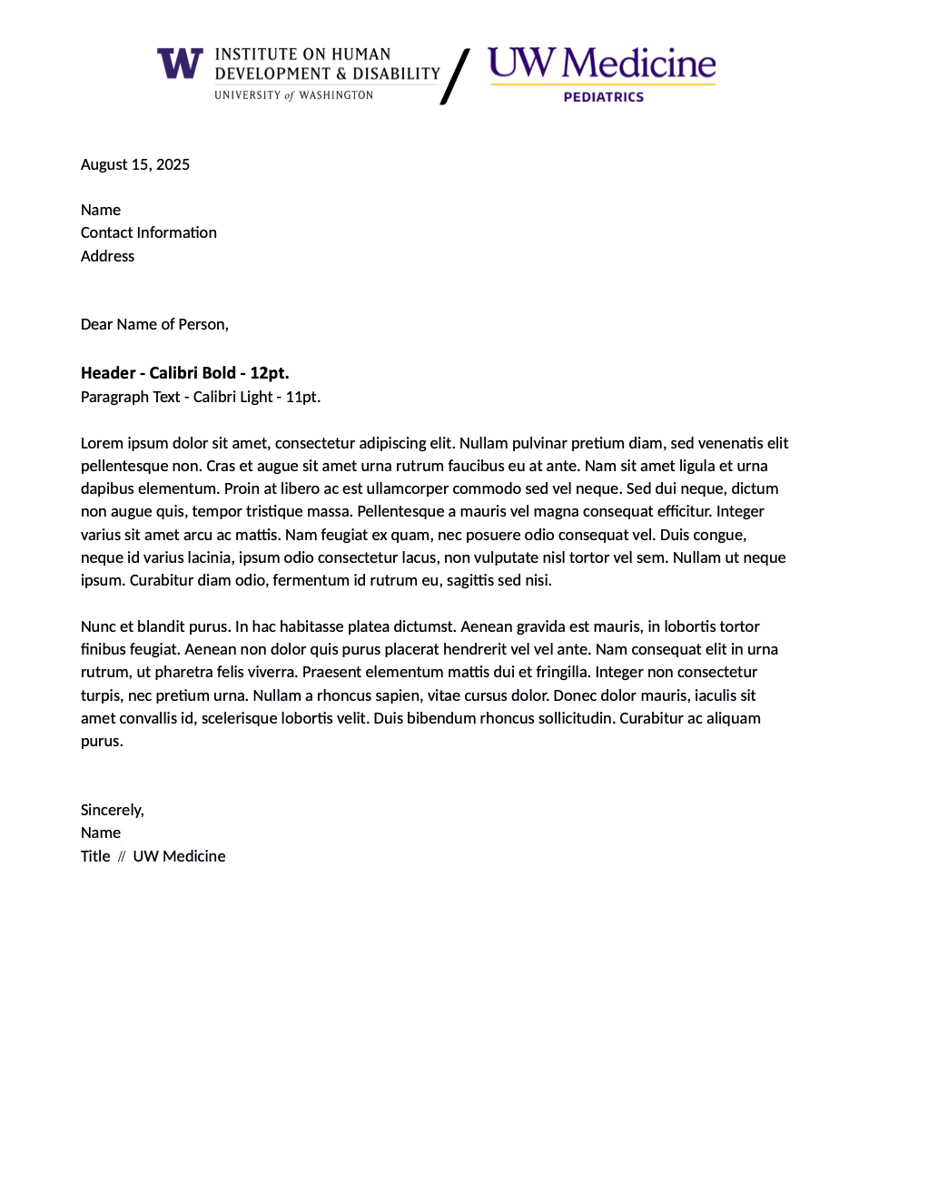 IHDD - UW Medicine Pediatrics Letterhead Template