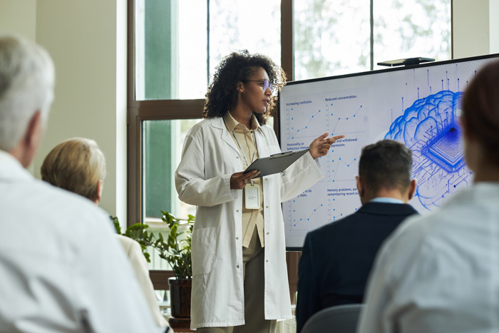 Researcher presenting findings. 
