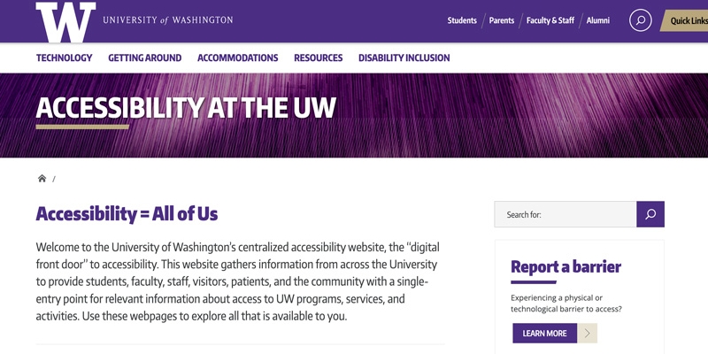 Image - Screenshot of the UW Accessibility Homepage.